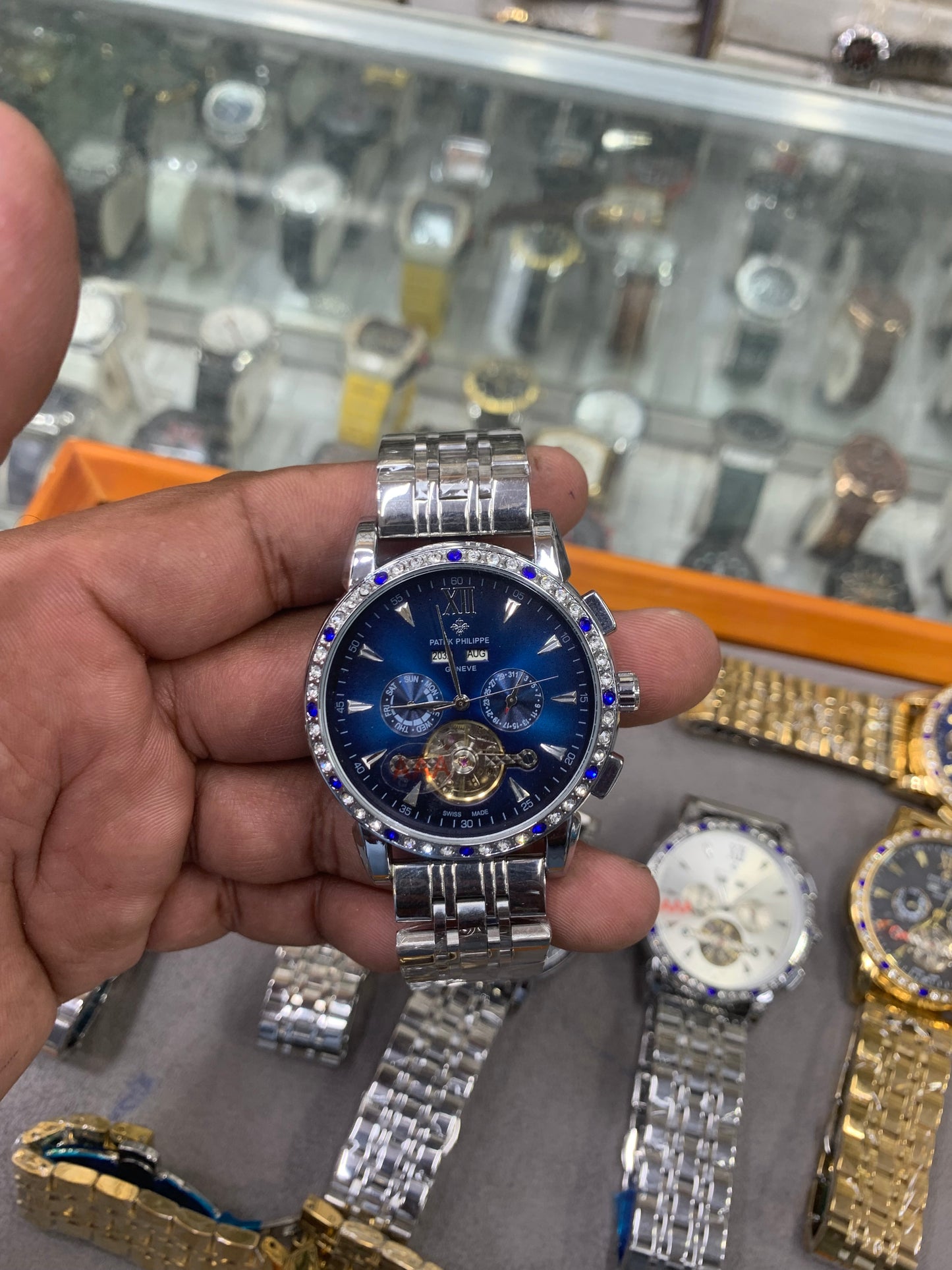 Automatic Mechanical Watch Silver Chain Rainbow Dail Watch Luxury Men's Watch