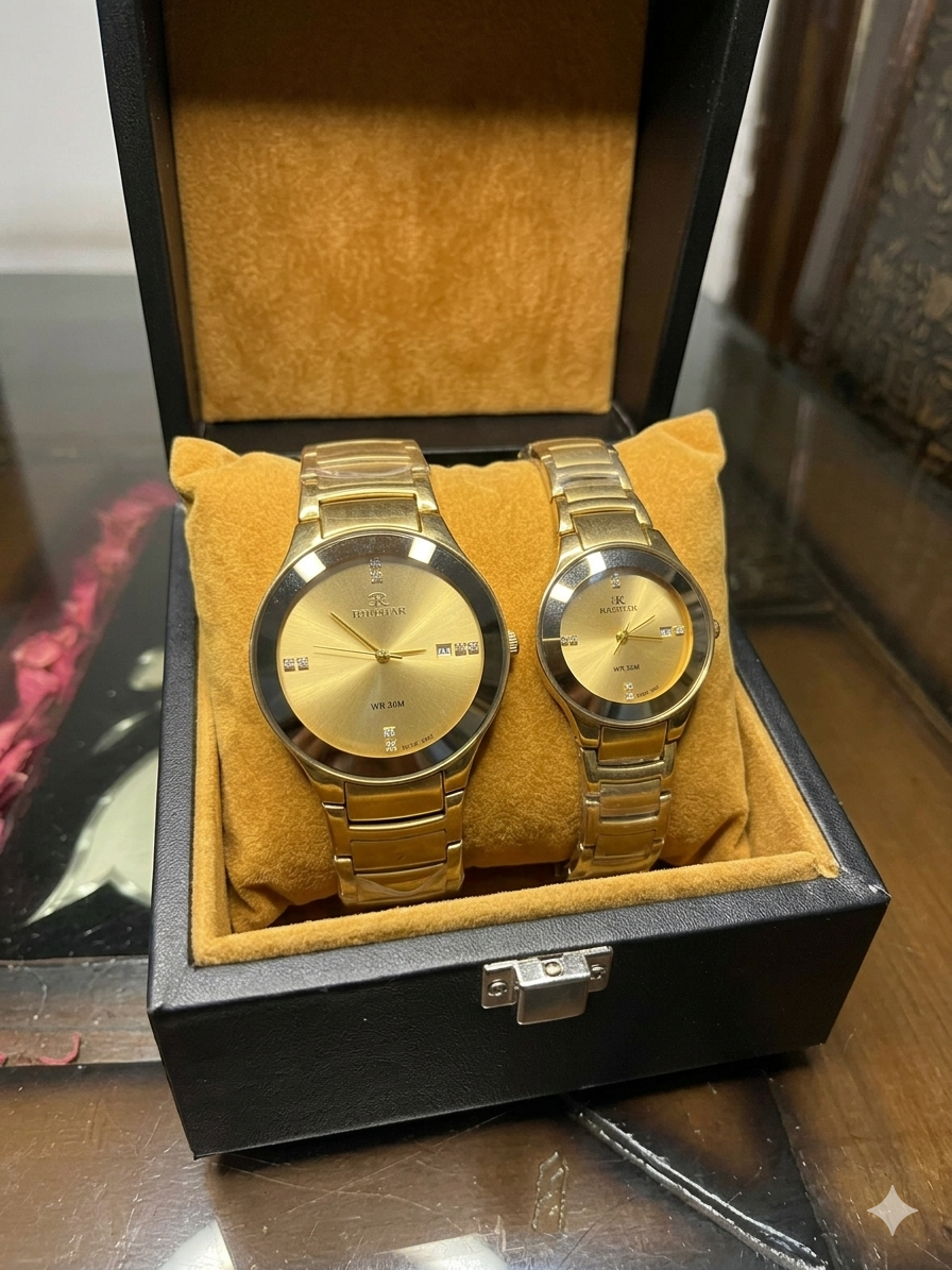 Cupel Watch Gold Chain Gold  Dial Watch Date Style Watch – Elegant Diamond Markers & Stainless Steel Band