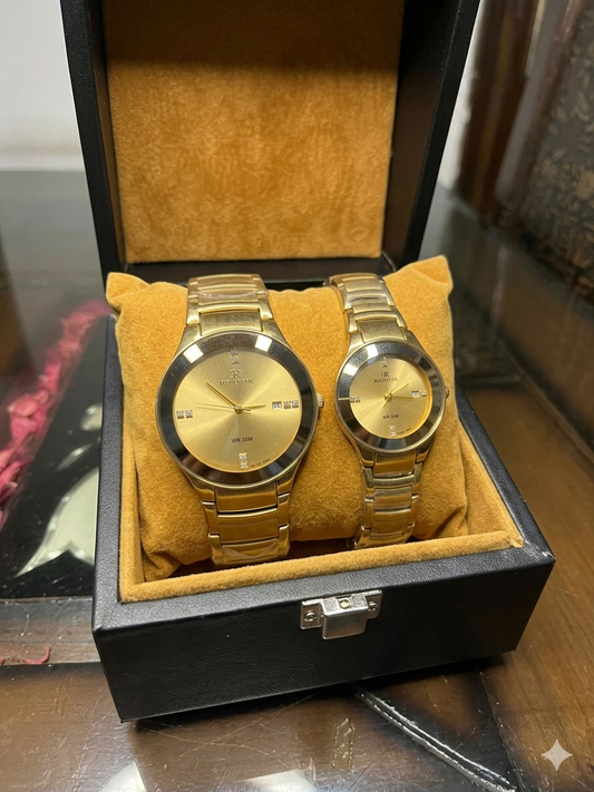 Cupel Watch Gold Chain Gold  Dial Watch Date Style Watch – Elegant Diamond Markers & Stainless Steel Band