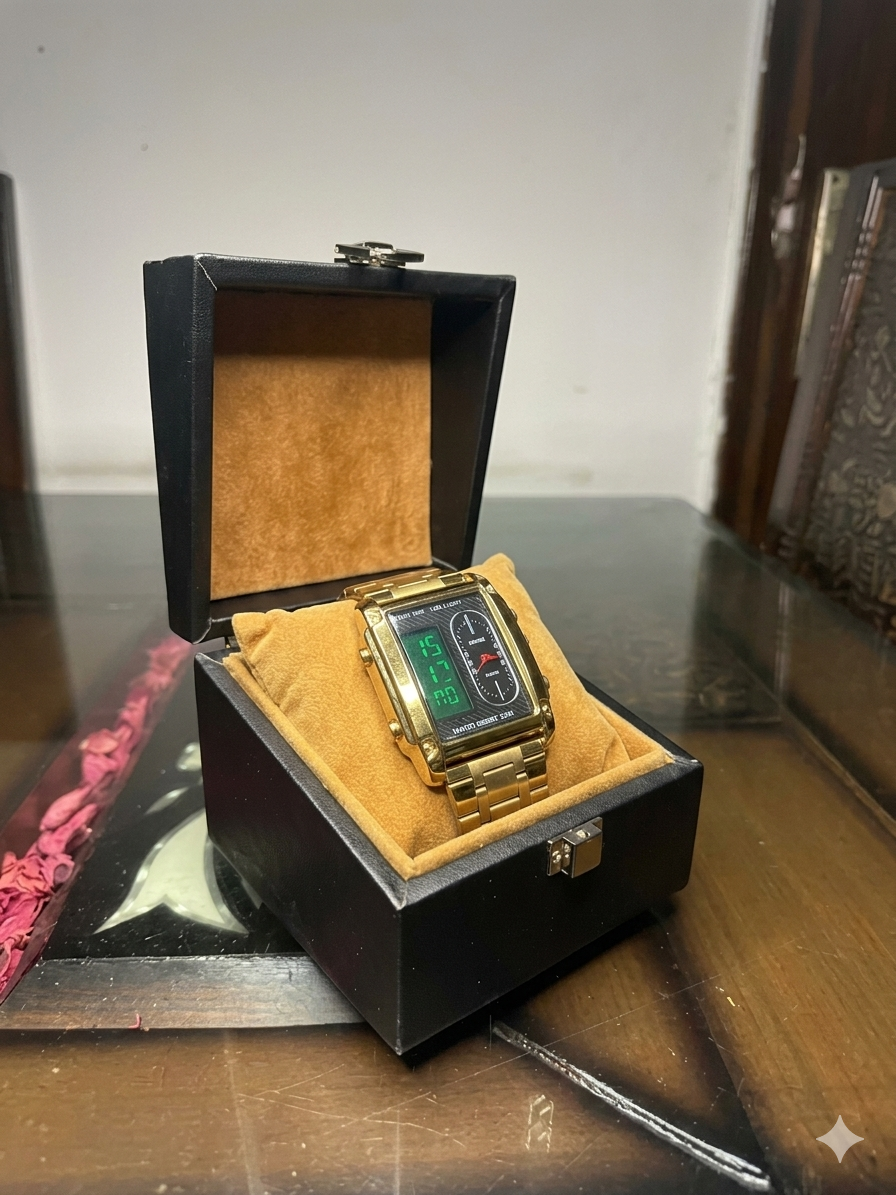 Skmei Digital and analog  Watch Gold chain Watch Date Style Watch – Elegant Diamond Markers & Stainless Steel Band