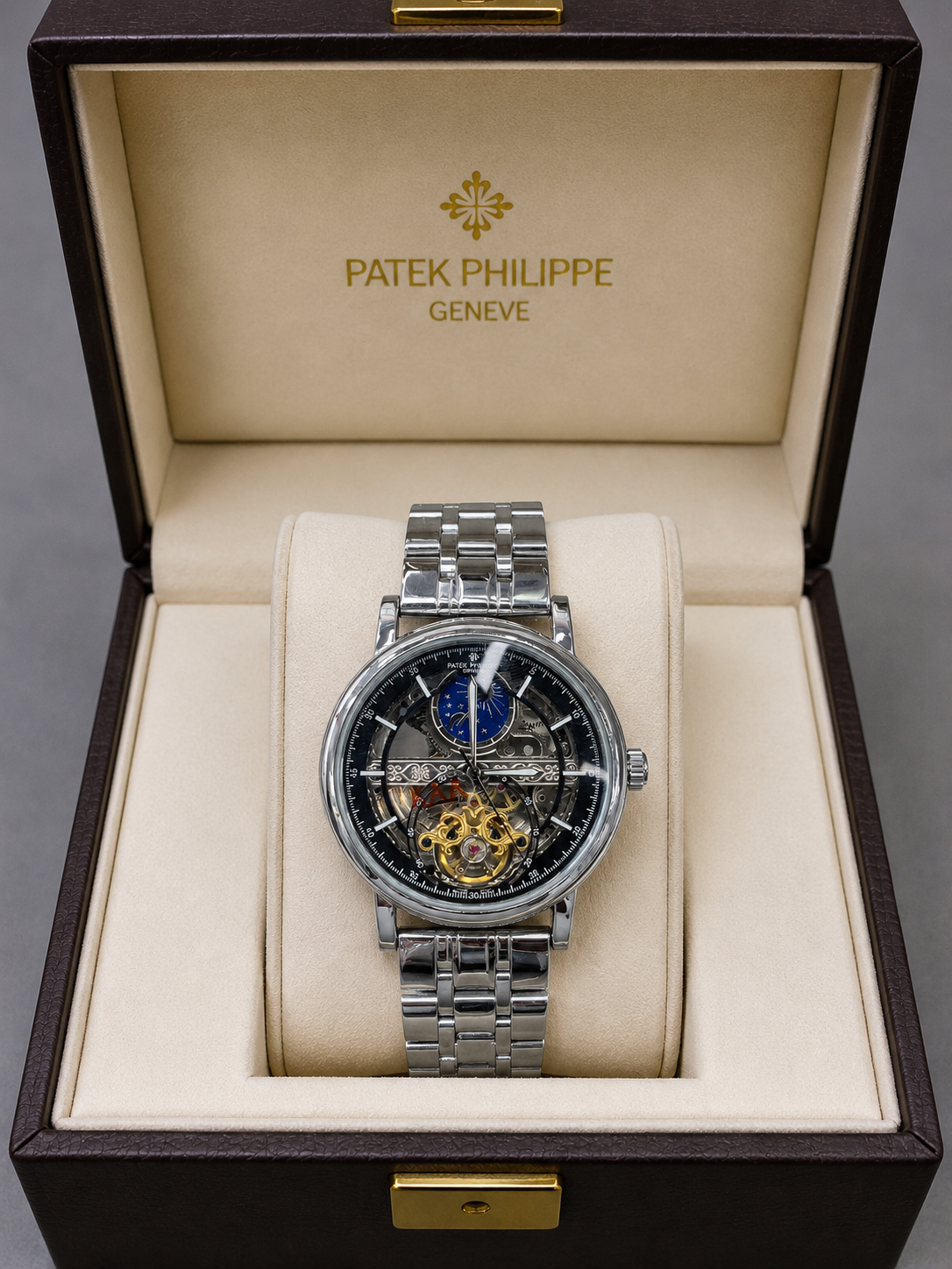 Automatic Mechanical Watch Silver Chain Rainbow Dail Watch Luxury Men's Watch
