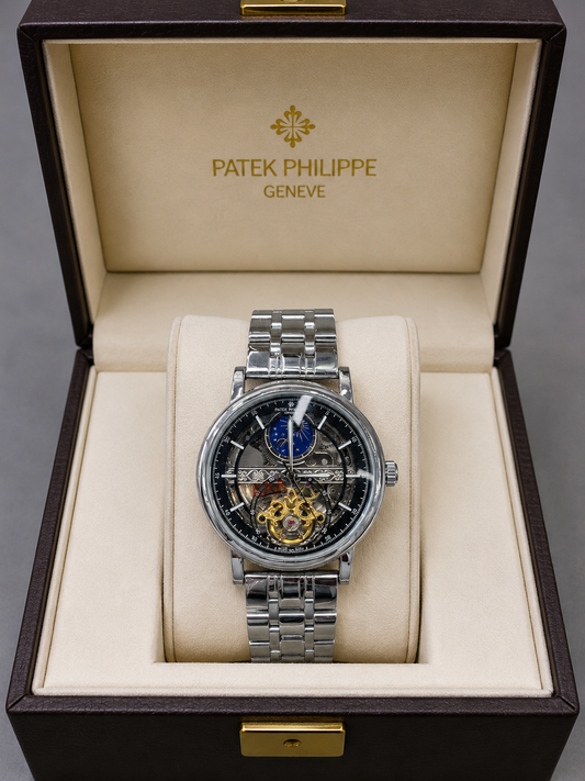 Automatic Mechanical Watch Silver Chain Rainbow Dail Watch Luxury Men's Watch