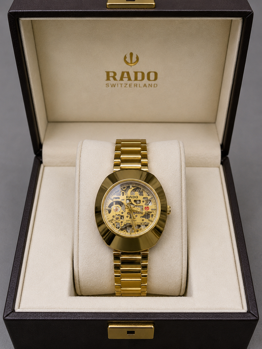 Gold Chain Gold Dial Full Automatic Watch – Elegant Diamond Markers & Stainless Steel Band