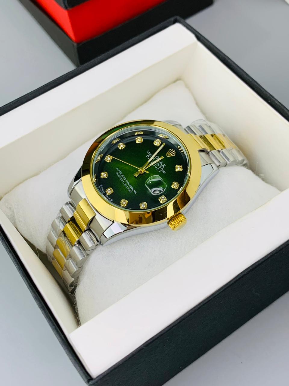 Two Tone  Green dial ,Style Men’s Wrist Watch – Simple & Elegant Strap