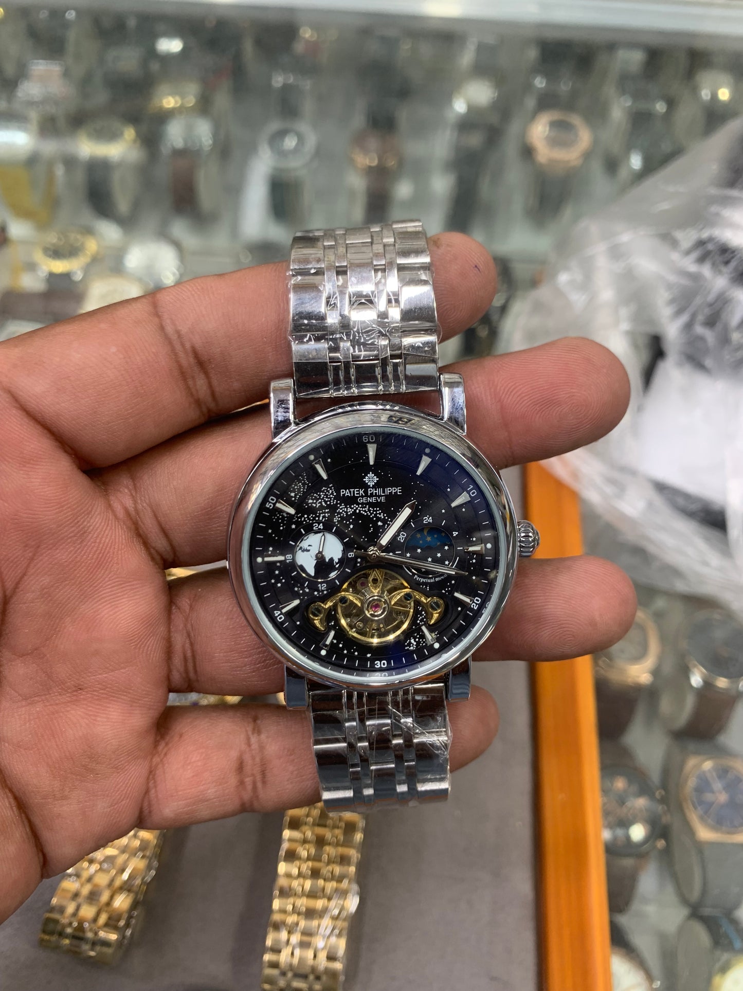 Automatic Mechanical Watch Silver Chain Rainbow Dail Watch Luxury Men's Watch