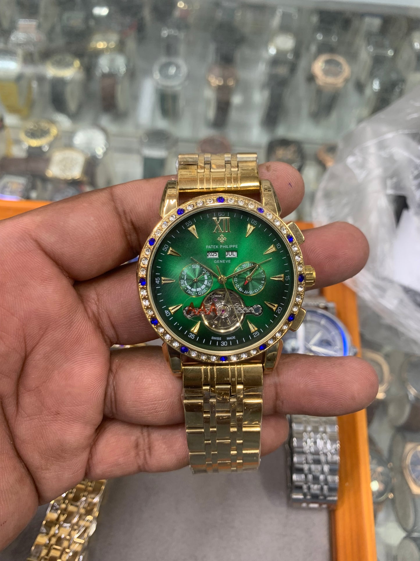 Automatic Mechanical Watch Silver Chain Rainbow Dail Watch Luxury Men's Watch