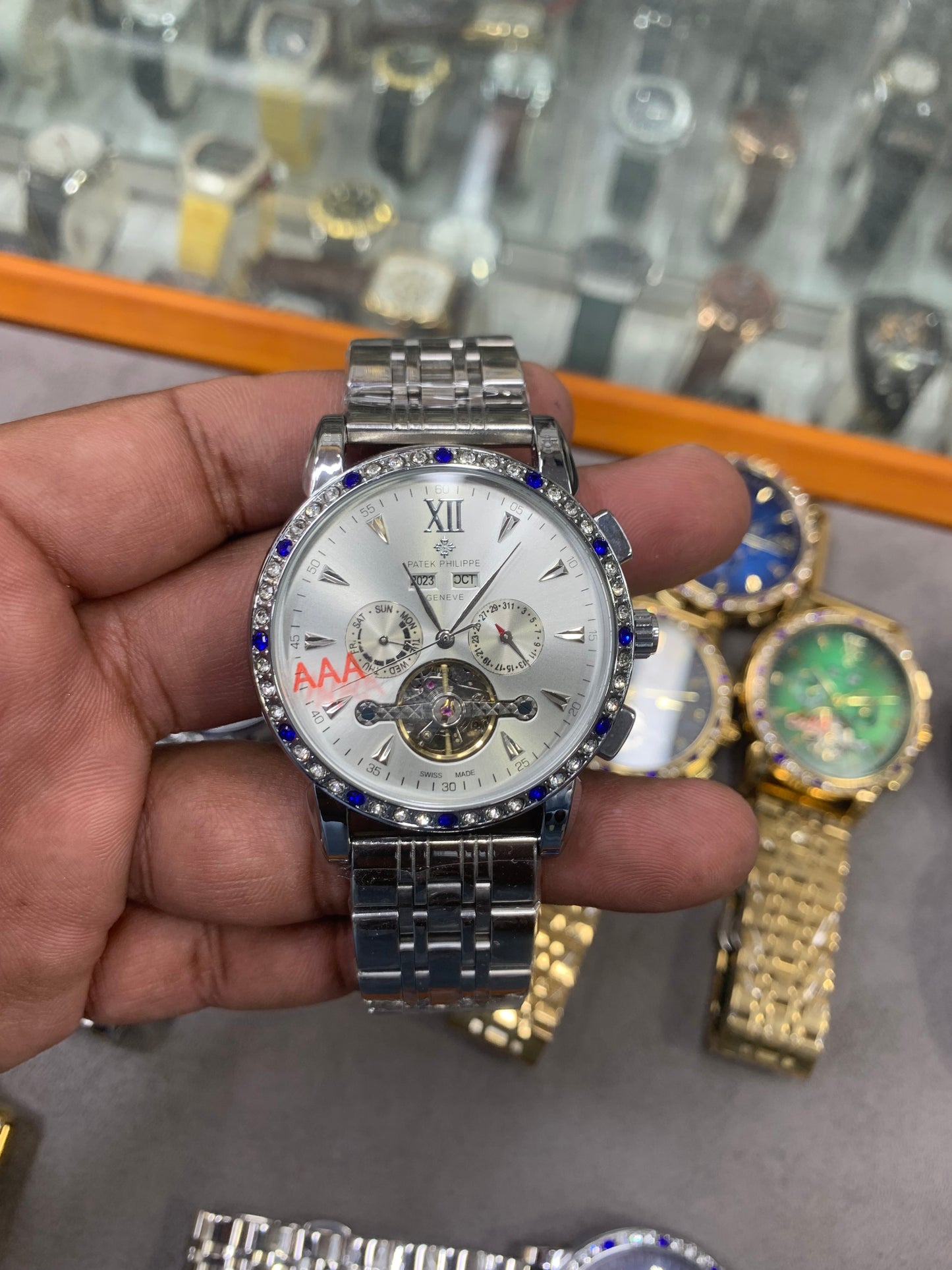 Automatic Mechanical Watch Silver Chain Rainbow Dail Watch Luxury Men's Watch