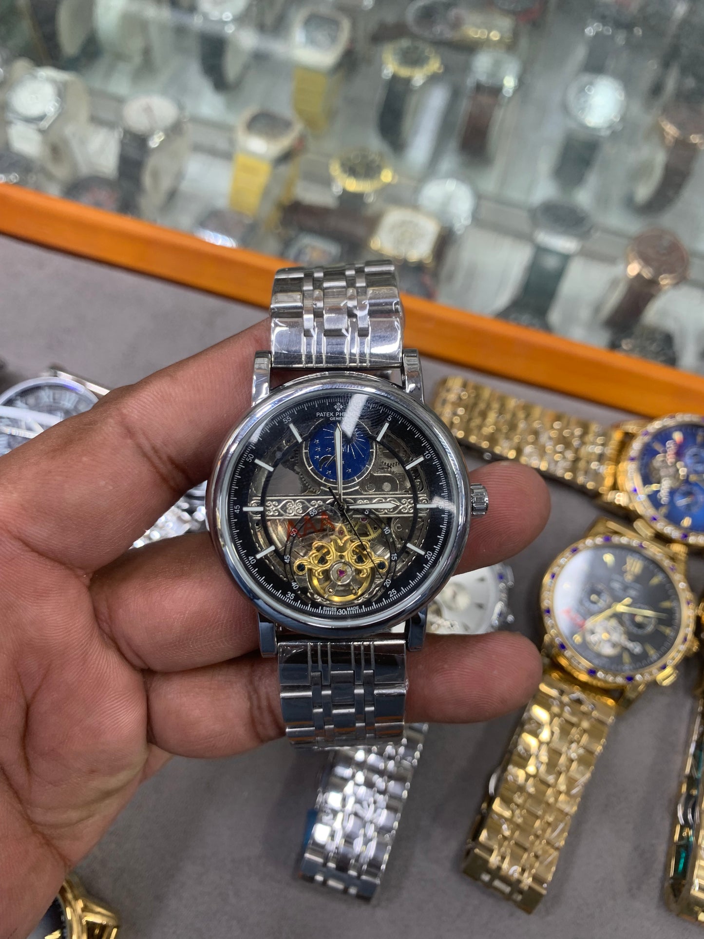 Automatic Mechanical Watch Silver Chain Rainbow Dail Watch Luxury Men's Watch