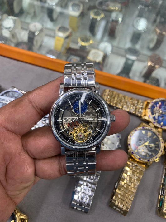 Automatic Mechanical Watch Silver Chain Rainbow Dail Watch Luxury Men's Watch
