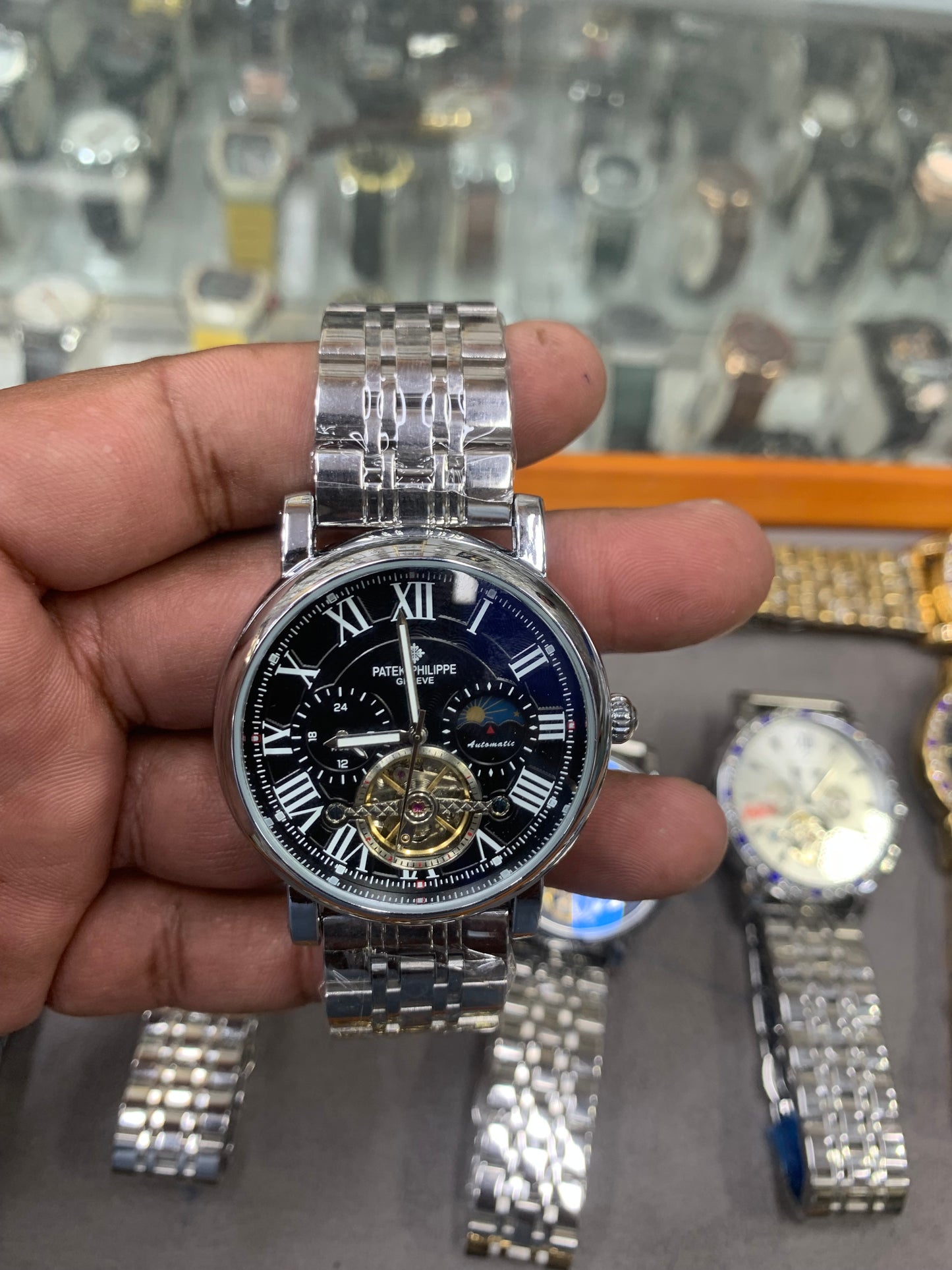 Automatic Mechanical Watch Silver Chain Rainbow Dail Watch Luxury Men's Watch