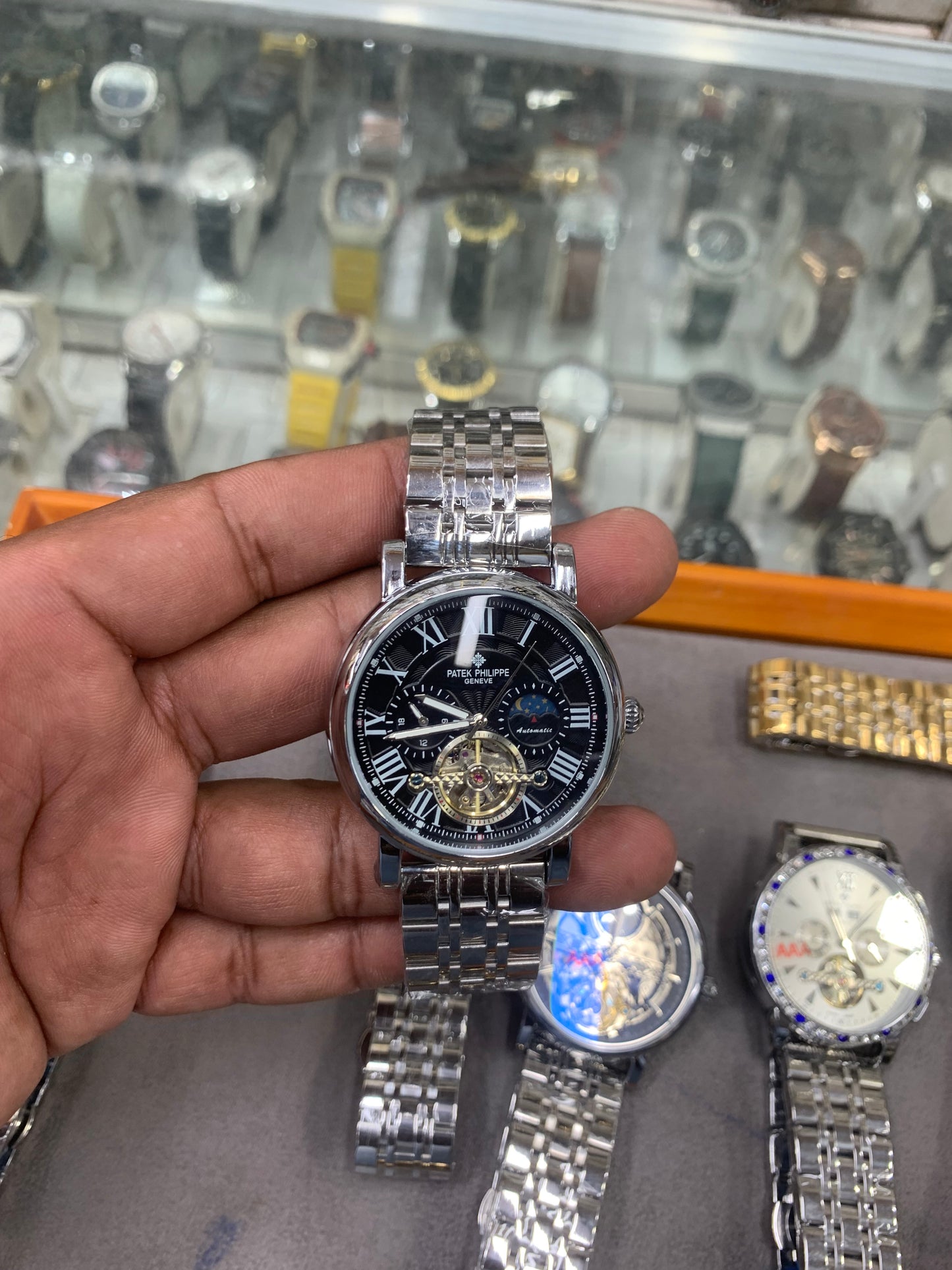 Automatic Mechanical Watch Silver Chain Rainbow Dail Watch Luxury Men's Watch