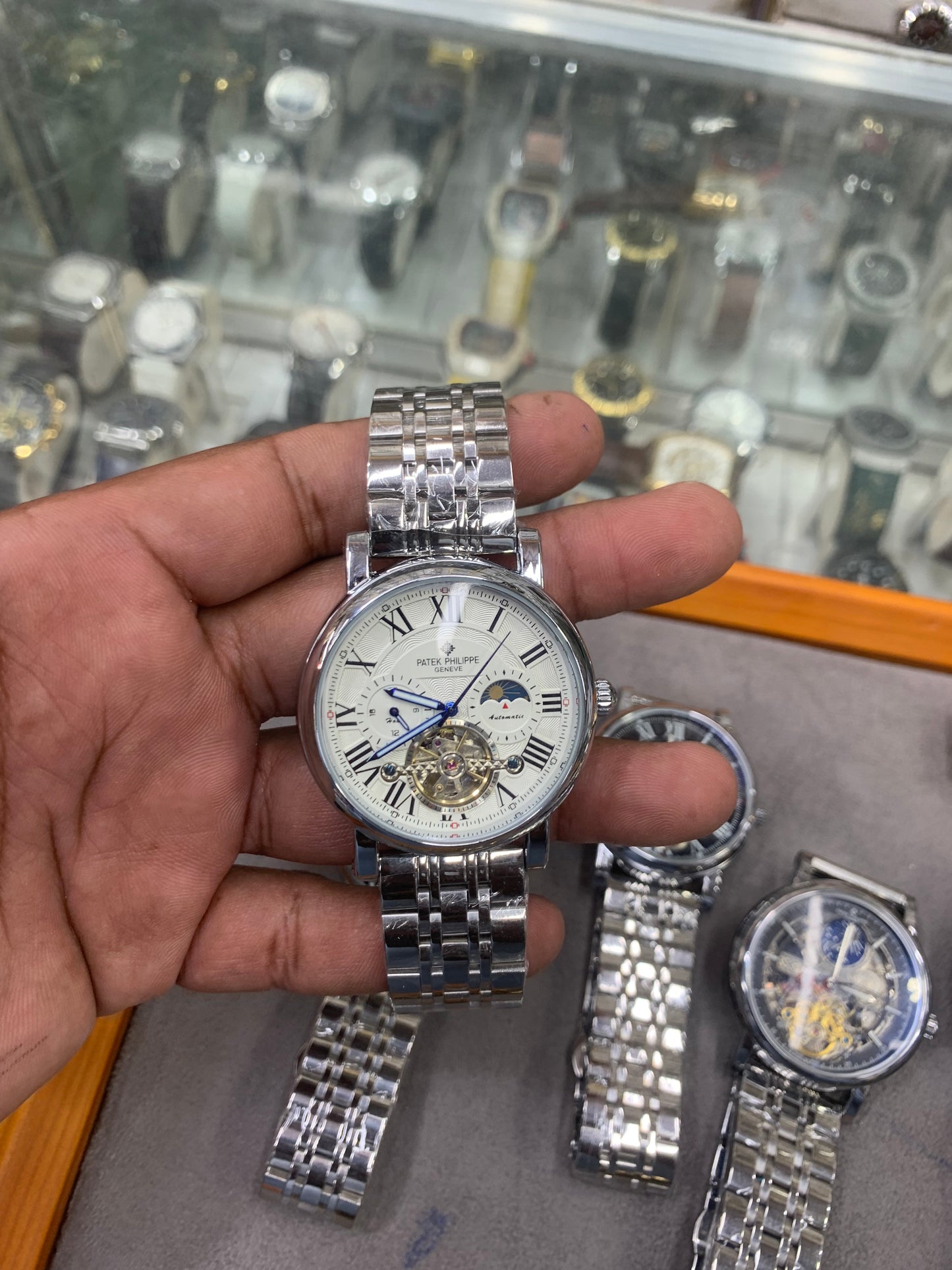 Automatic Mechanical Watch Silver Chain Rainbow Dail Watch Luxury Men's Watch