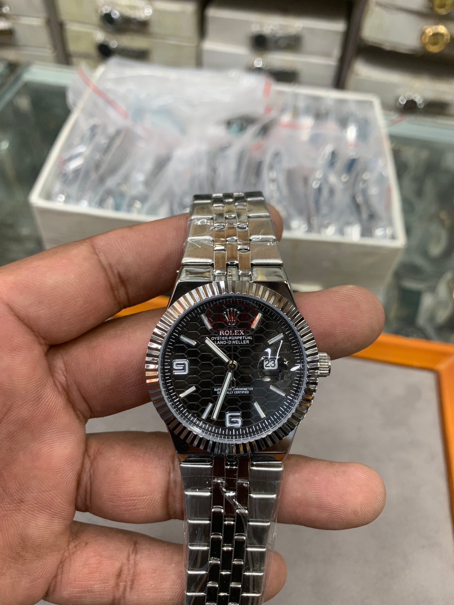 Light Green  Dial Watch Date Style Watch – Elegant Diamond Markers & Stainless Steel Band