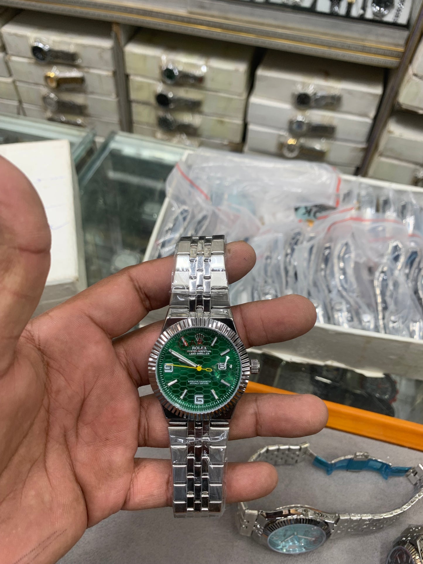 Light Green  Dial Watch Date Style Watch – Elegant Diamond Markers & Stainless Steel Band
