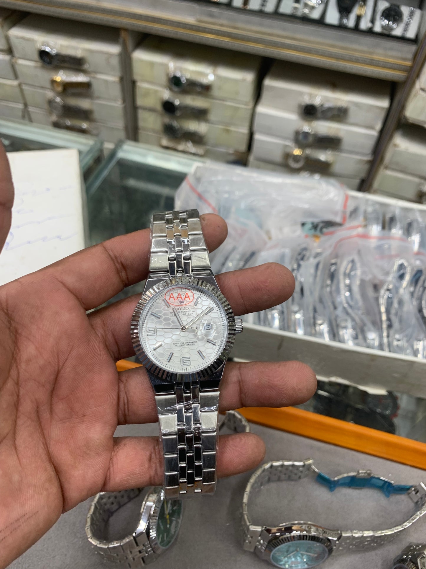 Light Green  Dial Watch Date Style Watch – Elegant Diamond Markers & Stainless Steel Band